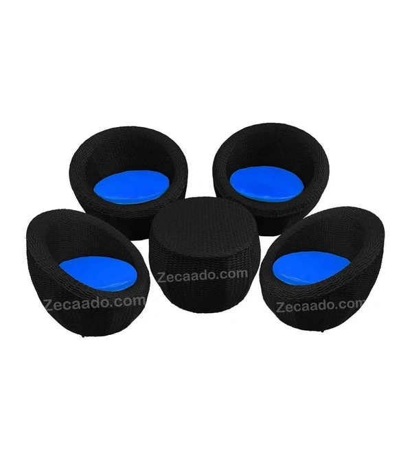 Zecado Fortune 4 Seater Outdoor Patio Set in Black Corduroy Finish with Blue Cushion - Black, Blue