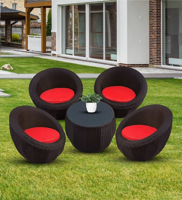 Zecado Fortune 4 Seater Outdoor Patio Set in Brown Corduroy Finish with Red Cushion - Brown, Red