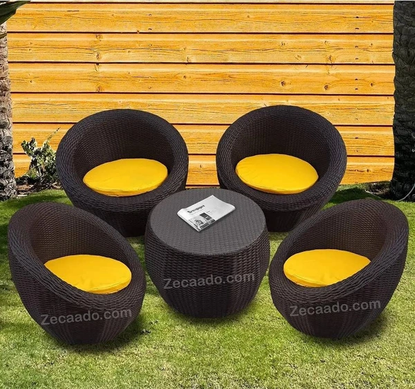 Zecado Fortune 4 Seater Outdoor Patio Set in Brown Corduroy Finish with Yellow Cushion - Brown, Yellow