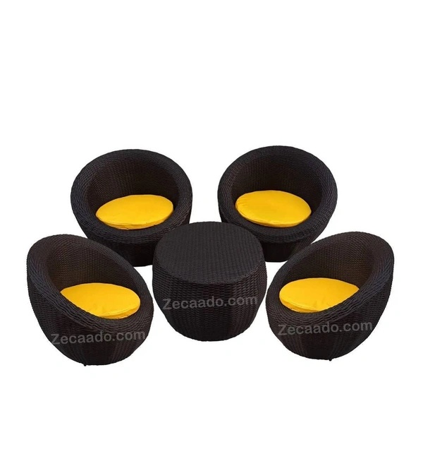 Zecado Fortune 4 Seater Outdoor Patio Set in Brown Corduroy Finish with Yellow Cushion - Brown, Yellow