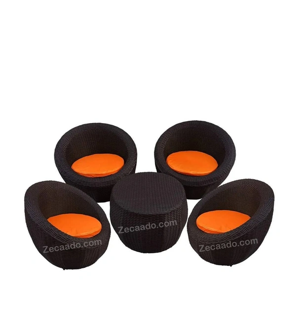 Zecado Fortune 4 Seater Outdoor Patio Set in Brown Corduroy Finish with Orange Cushion - Brown, Orange