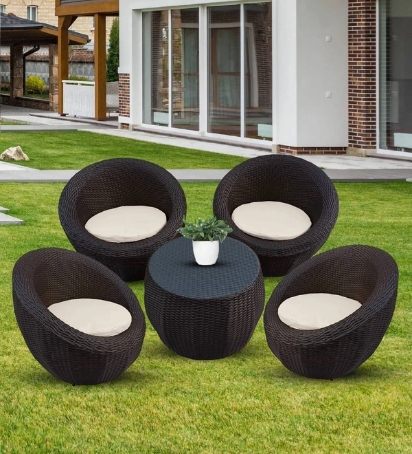 Zecado Fortune 4 Seater Outdoor Patio Set in Brown Corduroy Finish with Cream Cushion - Brown, Off-White