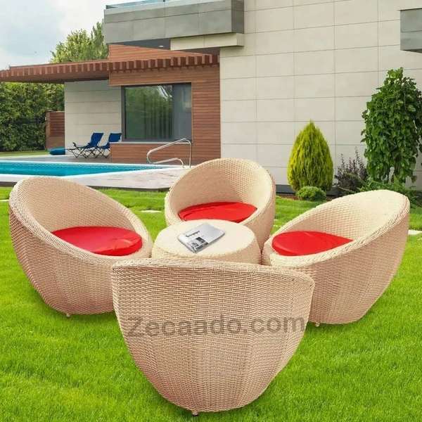 Zecado Fortune 4 Seater Outdoor Patio Set in Fawn & Black Corduroy Finish with Red Cushion - Fawn & Black, Red