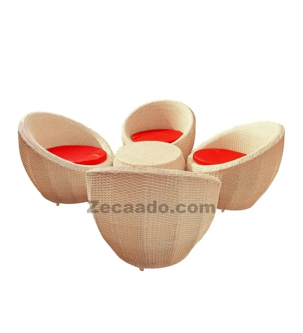 Zecado Fortune 4 Seater Outdoor Patio Set in Fawn & Black Corduroy Finish with Red Cushion - Fawn & Black, Red