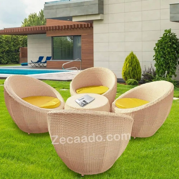 Zecado Fortune 4 Seater Outdoor Patio Set in Fawn & Black Corduroy Finish with Yellow Cushion - Fawn & Black, Yellow