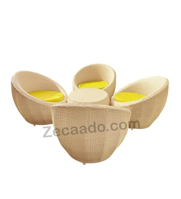 Zecado Fortune 4 Seater Outdoor Patio Set in Fawn & Black Corduroy Finish with Yellow Cushion - Fawn & Black, Yellow