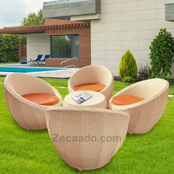 Zecado Fortune 4 Seater Outdoor Patio Set in Fawn & Black Corduroy Finish with Orange Cushion - Fawn & Black Orange