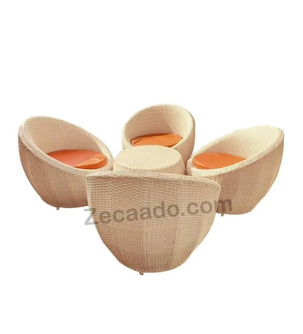 Zecado Fortune 4 Seater Outdoor Patio Set in Fawn & Black Corduroy Finish with Orange Cushion - Fawn & Black Orange
