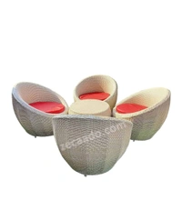 Zecado Fortune 4 Seater Outdoor Patio Set in White Black Corduroy Finish with Red Cushion - White & Black, Red