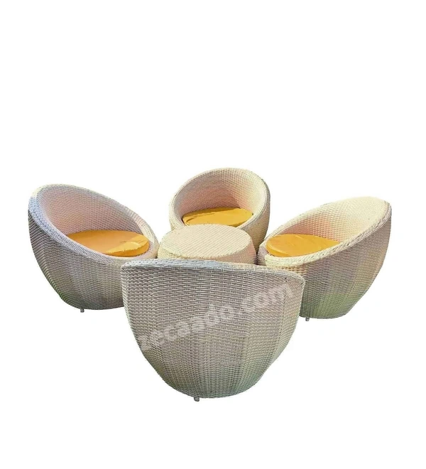 Zecado Fortune 4 Seater Outdoor Patio Set in White Black Corduroy Finish with Yellow Cushion - White & Black, Yellow
