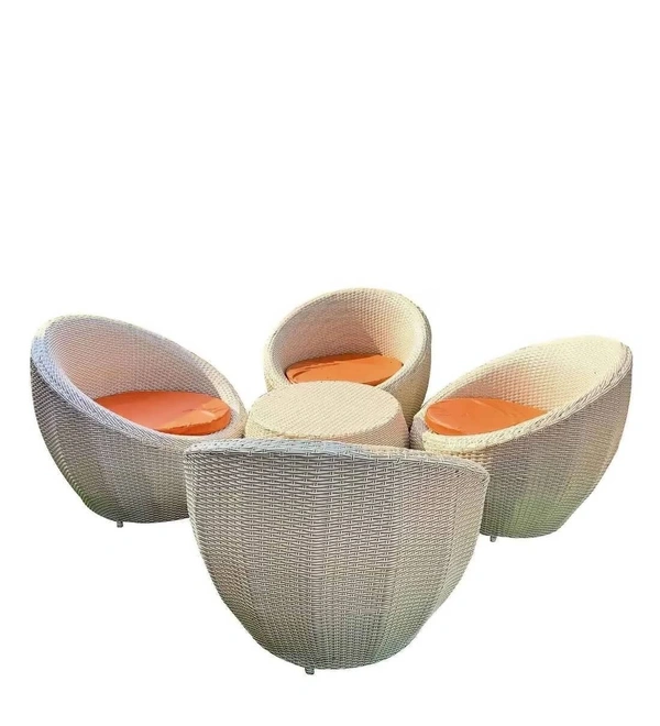 Zecado Fortune 4 Seater Outdoor Patio Set in White Black Corduroy Finish with Orange Cushion - White & Black, Orange