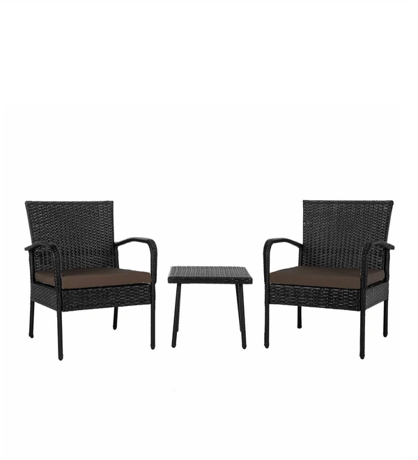 Zecado Haven 2 Seater Wicker Lawn Chair Set in Black Corduroy Finish with Brown Cushions - Black, Brown