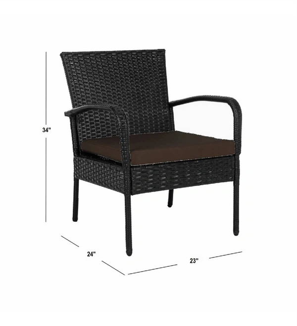 Zecado Haven 2 Seater Wicker Lawn Chair Set in Black Corduroy Finish with Brown Cushions - Black, Brown