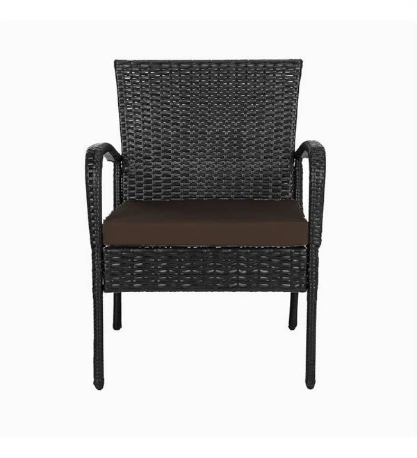 Zecado Haven 2 Seater Wicker Lawn Chair Set in Black Corduroy Finish with Brown Cushions - Black, Brown