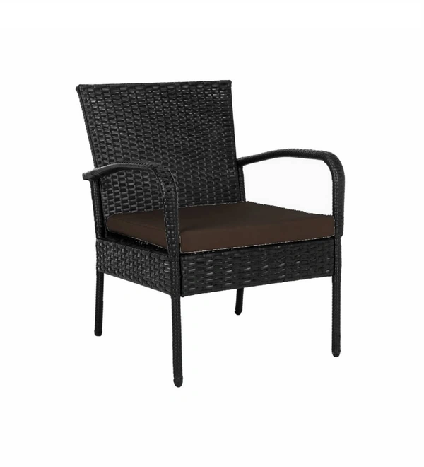 Zecado Haven 2 Seater Wicker Lawn Chair Set in Black Corduroy Finish with Brown Cushions - Black, Brown