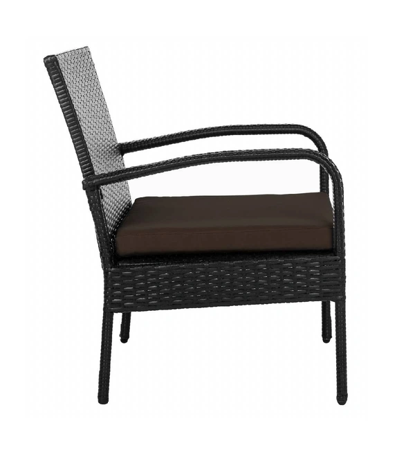 Zecado Haven 2 Seater Wicker Lawn Chair Set in Black Corduroy Finish with Brown Cushions - Black, Brown