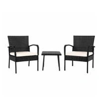 Zecado Haven 2 Seater Wicker Lawn Chair Set in Black Corduroy Finish with Off-White Cushions - Black, Off-White