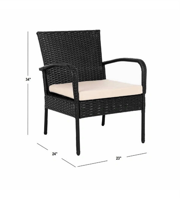 Zecado Haven 2 Seater Wicker Lawn Chair Set in Black Corduroy Finish with Off-White Cushions - Black, Off-White