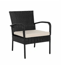 Zecado Haven 2 Seater Wicker Lawn Chair Set in Black Corduroy Finish with Off-White Cushions - Black, Off-White