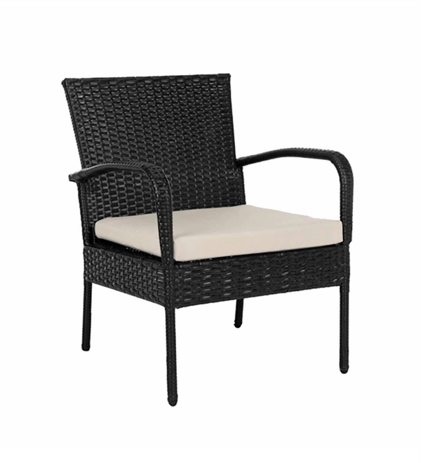 Zecado Haven 2 Seater Wicker Lawn Chair Set in Black Corduroy Finish with Off-White Cushions - Black, Off-White