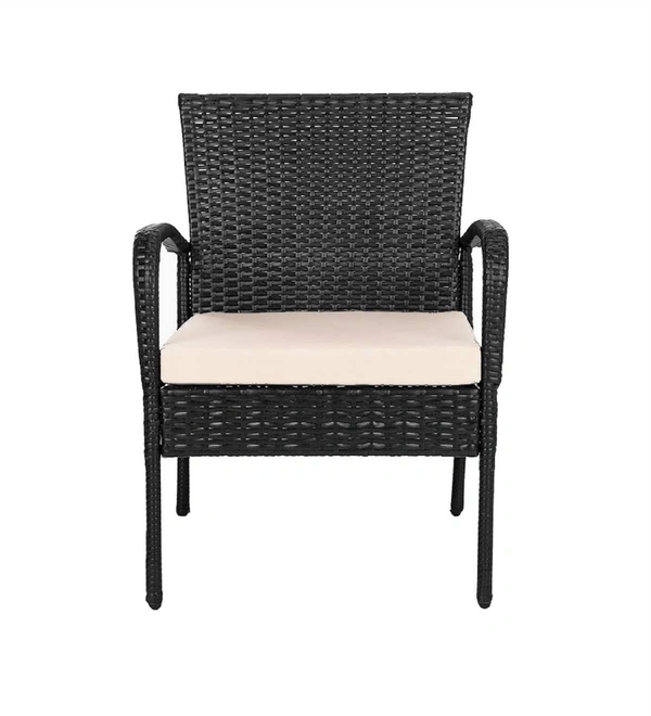 Zecado Haven 2 Seater Wicker Lawn Chair Set in Black Corduroy Finish with Off-White Cushions - Black, Off-White