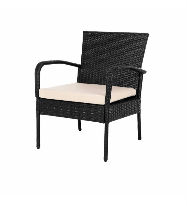 Zecado Haven 2 Seater Wicker Lawn Chair Set in Black Corduroy Finish with Off-White Cushions - Black, Off-White