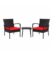 Zecado Haven 2 Seater Wicker Lawn Chair Set in Black Corduroy Finish with Red Cushions - Black, Red
