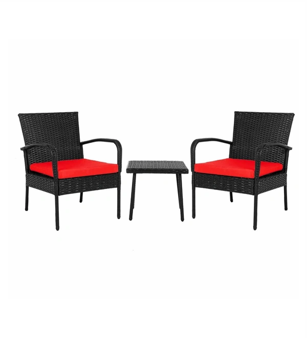 Zecado Haven 2 Seater Wicker Lawn Chair Set in Black Corduroy Finish with Red Cushions - Black, Red