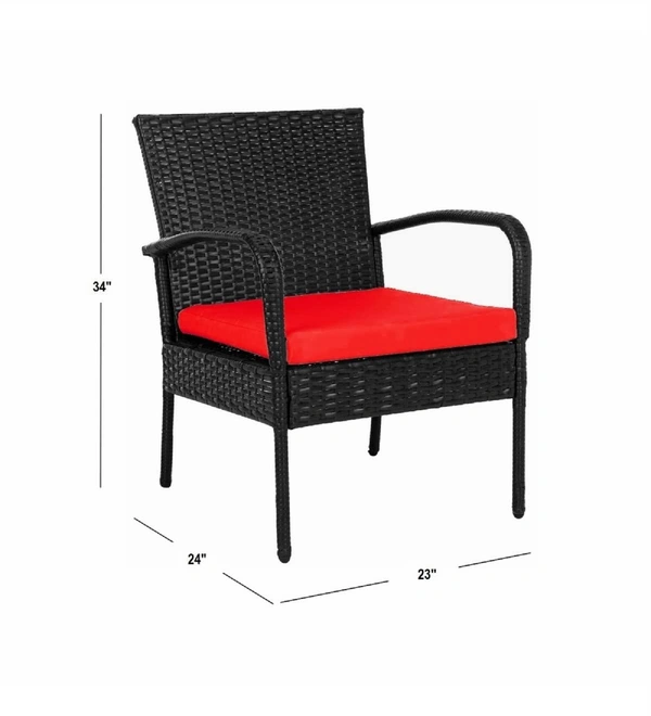 Zecado Haven 2 Seater Wicker Lawn Chair Set in Black Corduroy Finish with Red Cushions - Black, Red