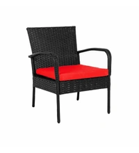 Zecado Haven 2 Seater Wicker Lawn Chair Set in Black Corduroy Finish with Red Cushions - Black, Red