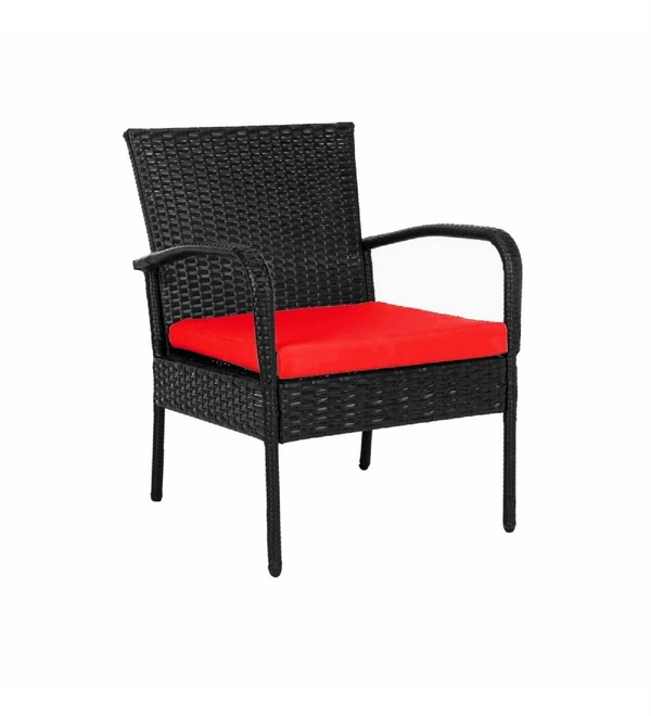 Zecado Haven 2 Seater Wicker Lawn Chair Set in Black Corduroy Finish with Red Cushions - Black, Red