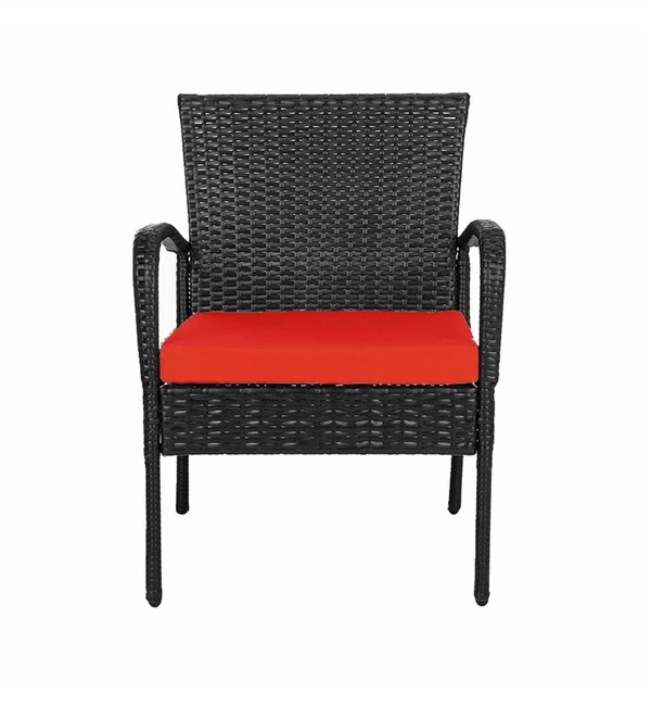 Zecado Haven 2 Seater Wicker Lawn Chair Set in Black Corduroy Finish with Red Cushions - Black, Red