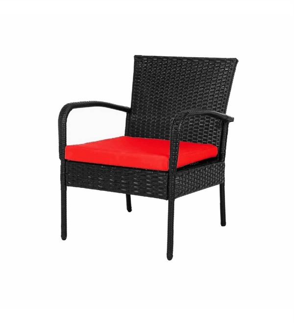Zecado Haven 2 Seater Wicker Lawn Chair Set in Black Corduroy Finish with Red Cushions - Black, Red