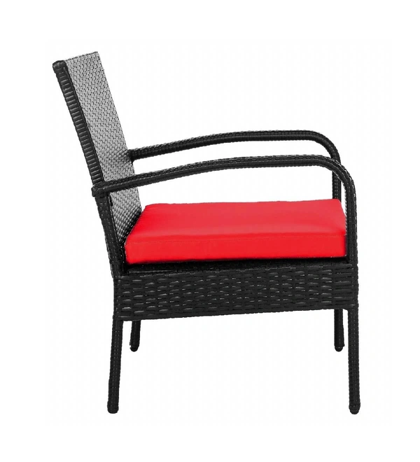 Zecado Haven 2 Seater Wicker Lawn Chair Set in Black Corduroy Finish with Red Cushions - Black, Red