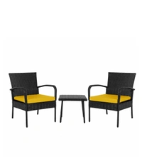 Zecado Haven 2 Seater Wicker Lawn Chair Set in Black Corduroy Finish with Yellow Cushions - Black, Yellow