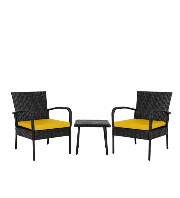 Zecado Haven 2 Seater Wicker Lawn Chair Set in Black Corduroy Finish with Yellow Cushions - Black, Yellow