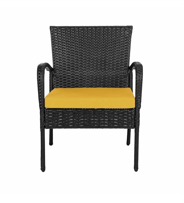 Zecado Haven 2 Seater Wicker Lawn Chair Set in Black Corduroy Finish with Yellow Cushions - Black, Yellow