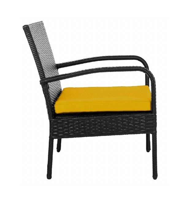 Zecado Haven 2 Seater Wicker Lawn Chair Set in Black Corduroy Finish with Yellow Cushions - Black, Yellow