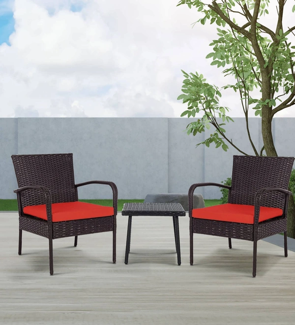 Zecado Haven 2 Seater Wicker Lawn Chair Set in Brown Corduroy Finish with Red Cushions - Brown, Red