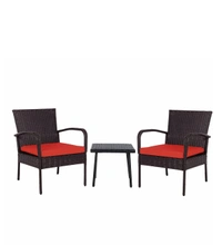 Zecado Haven 2 Seater Wicker Lawn Chair Set in Brown Corduroy Finish with Red Cushions - Brown, Red