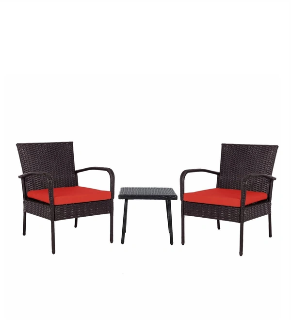 Zecado Haven 2 Seater Wicker Lawn Chair Set in Brown Corduroy Finish with Red Cushions - Brown, Red