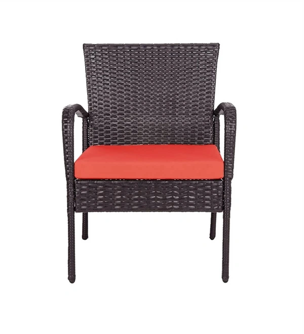 Zecado Haven 2 Seater Wicker Lawn Chair Set in Brown Corduroy Finish with Red Cushions - Brown, Red