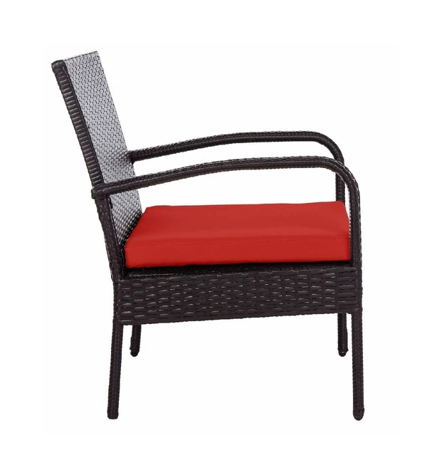 Zecado Haven 2 Seater Wicker Lawn Chair Set in Brown Corduroy Finish with Red Cushions - Brown, Red