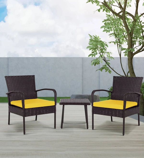 Zecado Haven 2 Seater Wicker Lawn Chair Set in Brown Corduroy Finish with Yellow Cushions - Brown, Yellow