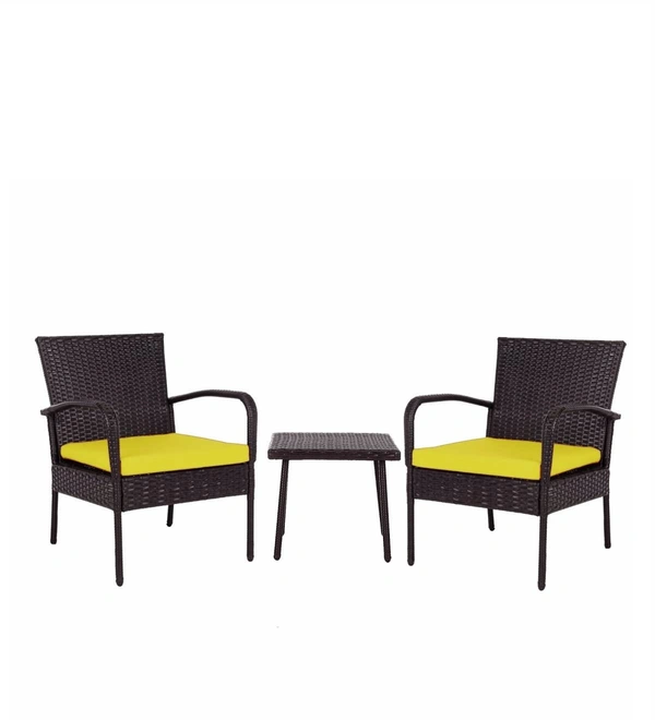 Zecado Haven 2 Seater Wicker Lawn Chair Set in Brown Corduroy Finish with Yellow Cushions - Brown, Yellow
