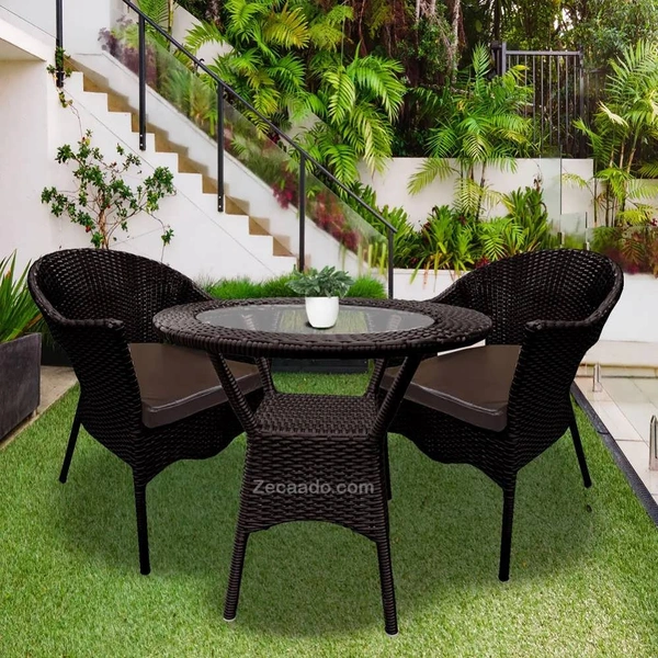 Zecado Jazz 2 Seater Patio Dining Set with Brown Cushions in Brown Corduroy Finish - Brown, Brown
