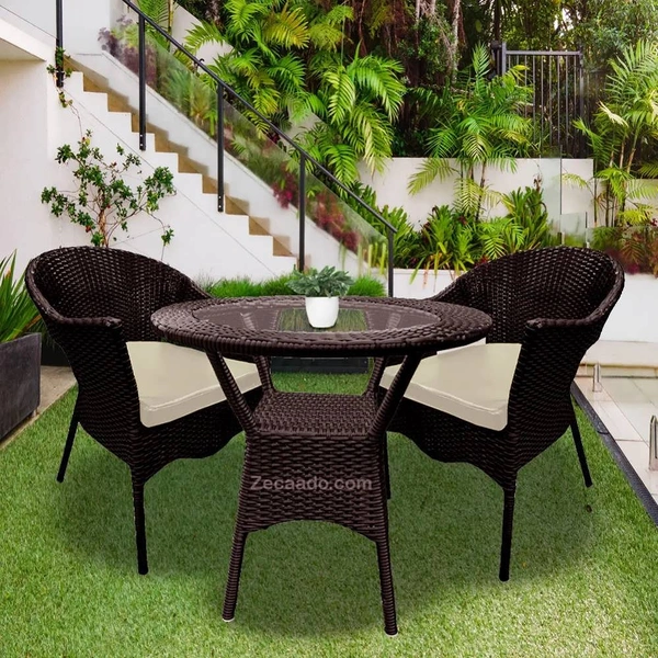 Zecado Jazz 2 Seater Patio Dining Set with Off-White Cushions in Brown Corduroy Finish - Brown, Off-White