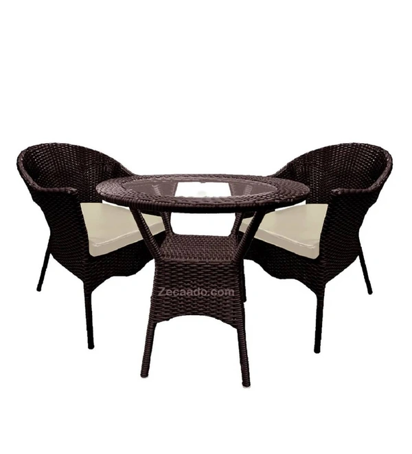 Zecado Jazz 2 Seater Patio Dining Set with Off-White Cushions in Brown Corduroy Finish - Brown, Off-White