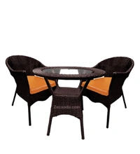 Zecado Jazz 2 Seater Patio Dining Set with Orange Cushions in Brown Corduroy Finish - Brown, Orange