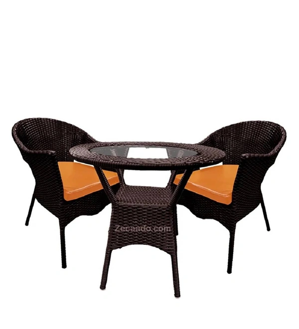 Zecado Jazz 2 Seater Patio Dining Set with Orange Cushions in Brown Corduroy Finish - Brown, Orange